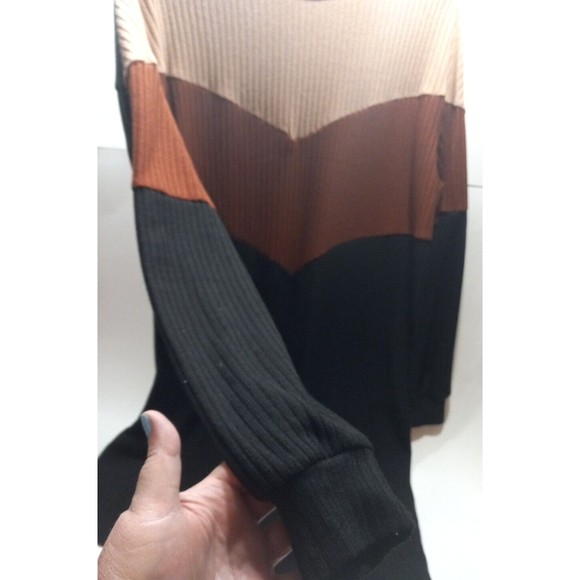 Tri Colorblock Long Sleeve Shift Dress 0XL Tan Brown Black Ribbed - Picture 3 of 6